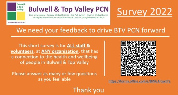 Bulwell & Top Valley PCN Survey 2022 Flyer
