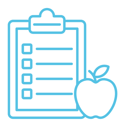 a clipboard with a list and an apple