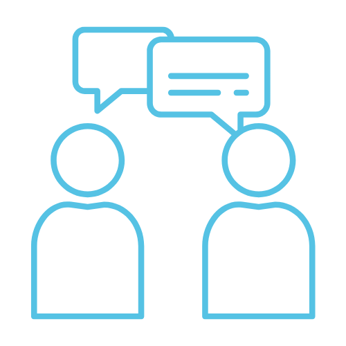 icon of 2 people talking represented by speech bubbles above them