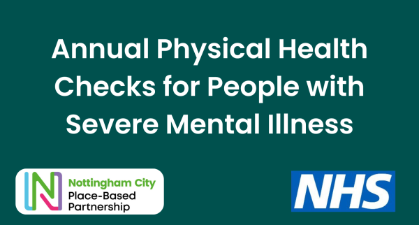 text reads: Annual Physical Health Checks for People with Severe Mental Illness