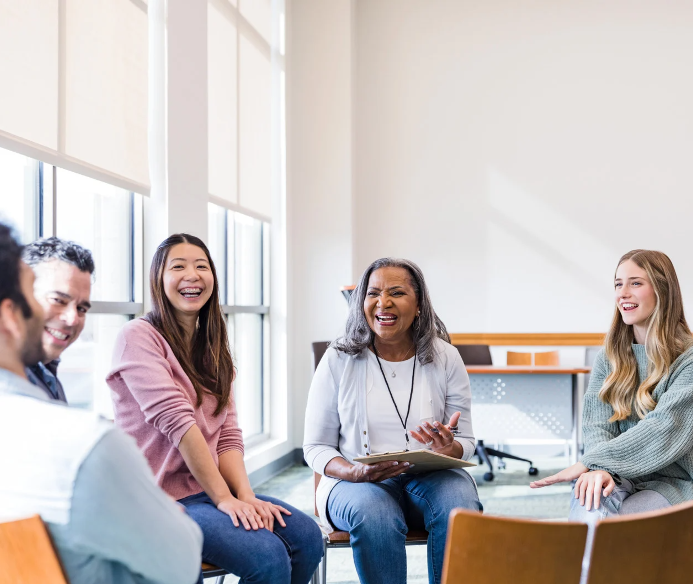 A group of people take part in a focus group