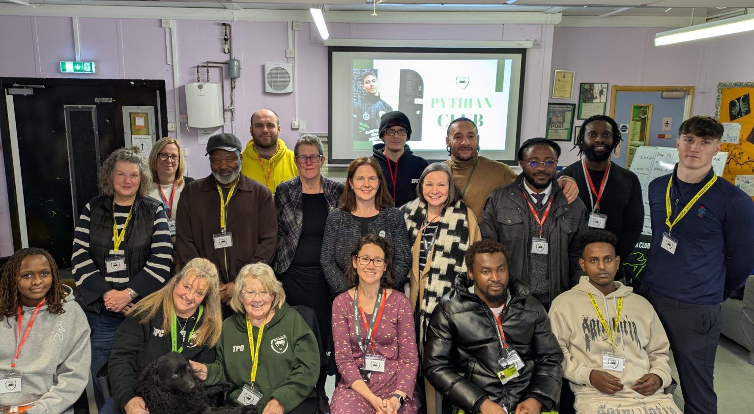 Group photo of Pythian Club members with Dr Kathy McLean, ICB Chair, and Mayor Claire Ward